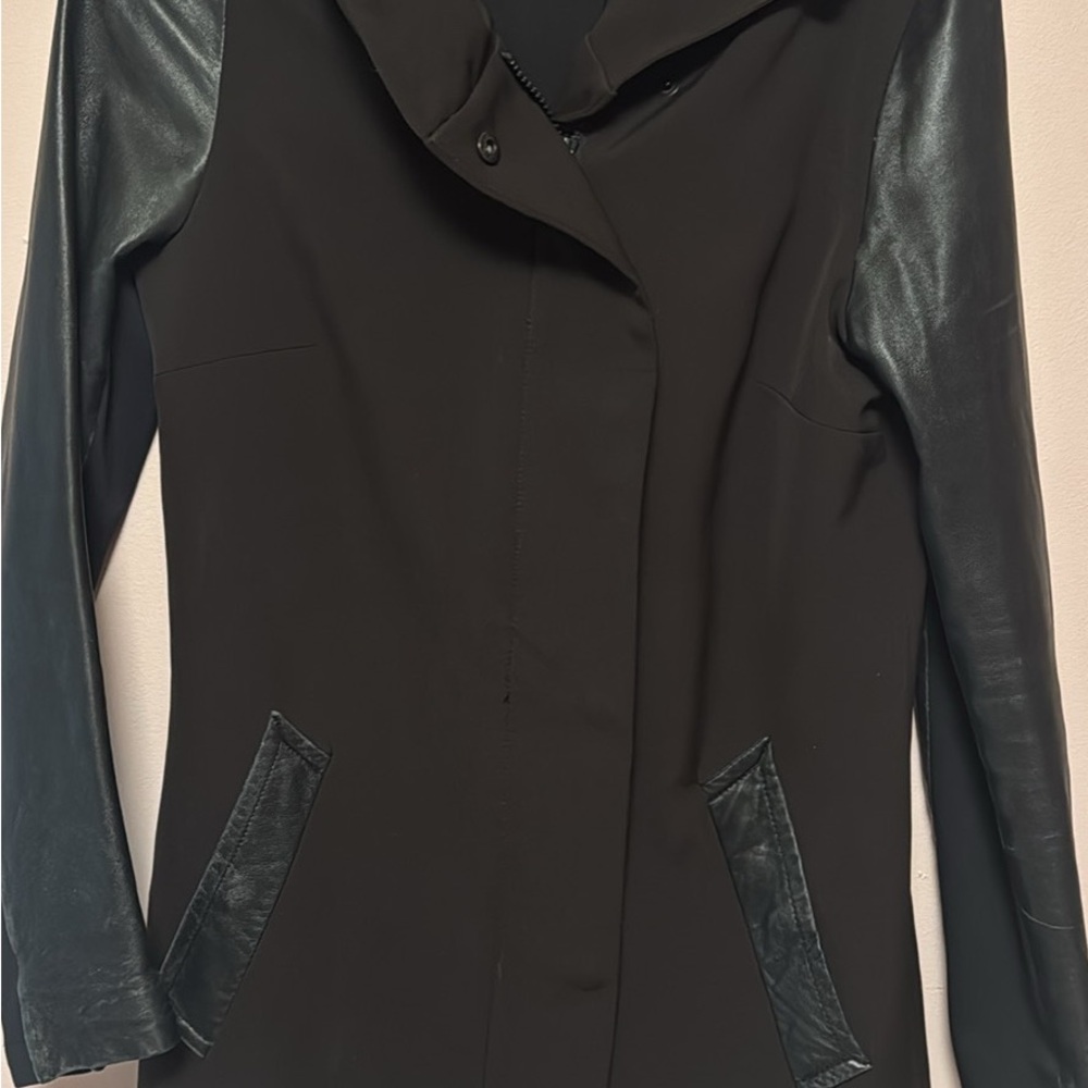 RUDSAK Black Mixed-Media Leather-Sleeve Coat